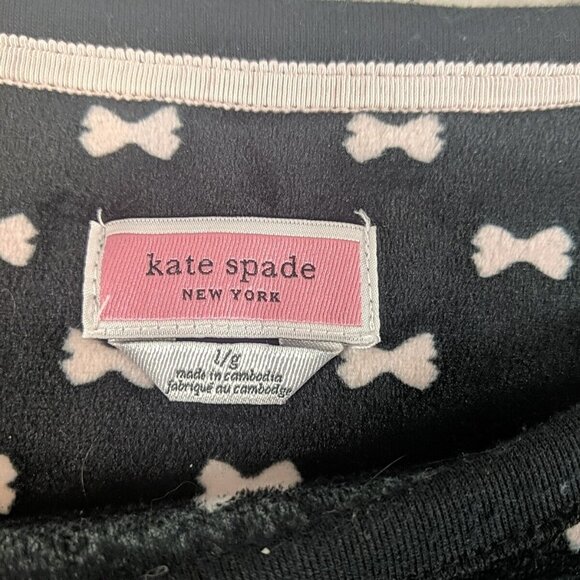 Kate Spade Long Sleeve Velour Shirt Black Pink Bows Women's L Large Sleepwear - Picture 5 of 12